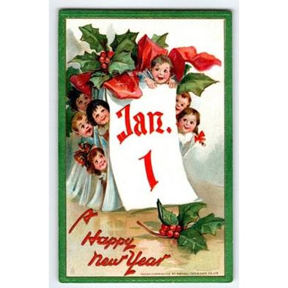 Vintage 1907-1915 New Year Postcard Jan 1 Litho by Frances Brundage Tuck 601 - Picture 1 of 2